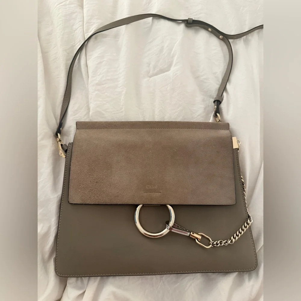 Chloe Faye Leather & Suede Gray Shoulder Bag (Originally $1950) - Picture 1 of 5
